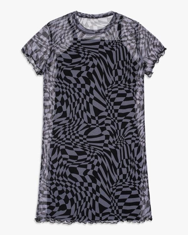 Vestido Curto Juvenil com Tule Estampado - BaseD - Preto