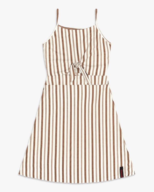 Vestido Curto Juvenil Cut Out em Canelado Listrado - BaseD - Natural