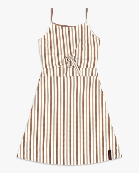 Vestido Curto Juvenil Cut Out em Canelado Listrado - BaseD - Natural