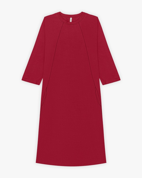 Vestido Curto Manga 3/4 em Malha Crepe - Cereja Rosa - Cherry Red