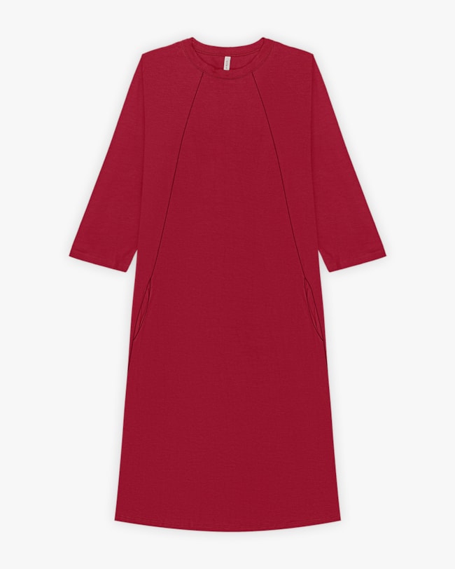 Vestido Curto Manga 3/4 em Malha Crepe - Cereja Rosa - Cherry Red-f22503a0-aa59-49ee-be51-e5b82689e222