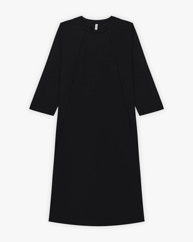 Vestido Curto Manga 3/4 em Malha Crepe - Cereja Rosa - Preto-803c9ae0-31e6-4da3-816f-c77394449f84