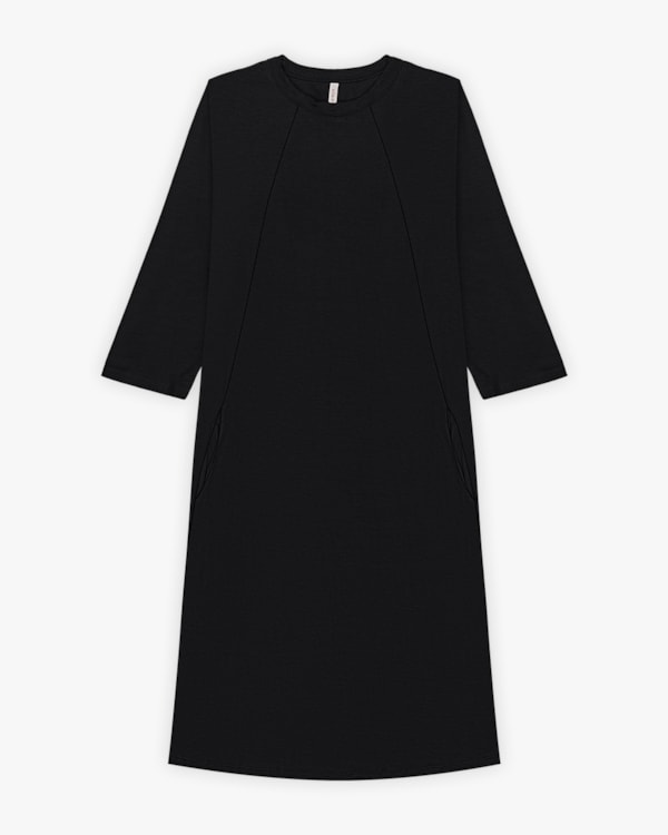 Vestido Curto Manga 3/4 em Malha Crepe - Cereja Rosa - Preto