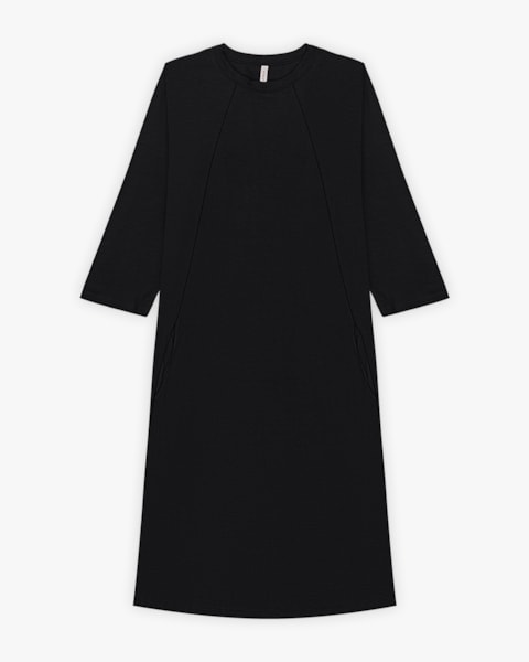 Vestido Curto Manga 3/4 em Malha Crepe - Cereja Rosa - Preto