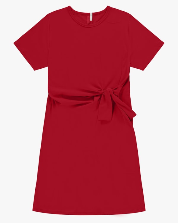 Vestido Curto Meia Malha com Amarração - Cereja Rosa - Tomato