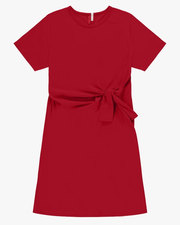 Vestido Curto Meia Malha com Amarração - Cereja Rosa - Tomato