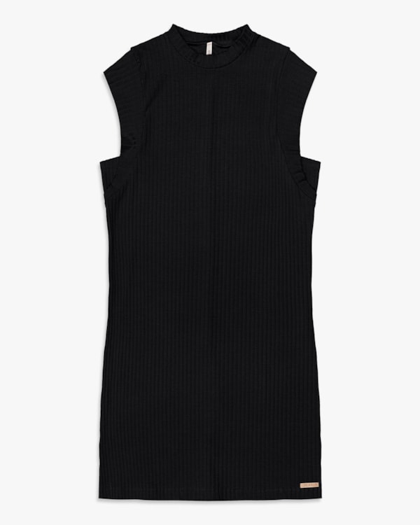 Vestido Curto Muscle Tee em Viscose Canelada - Cereja Rosa - Preto