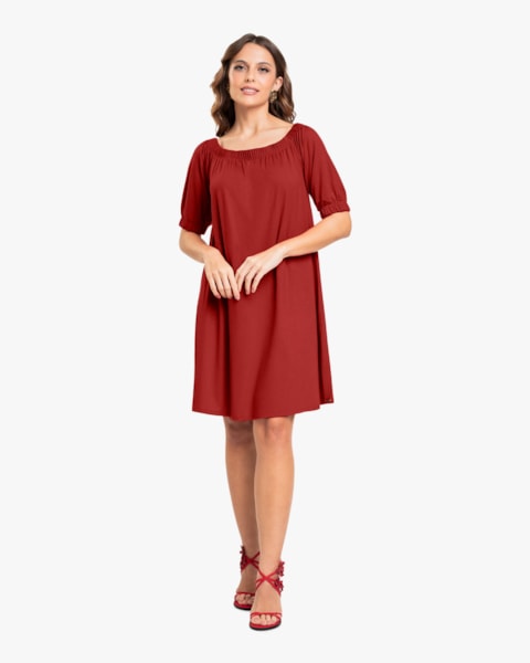 Vestido Curto Ombro a Ombro em Crepe - Cereja Rosa - Sienna