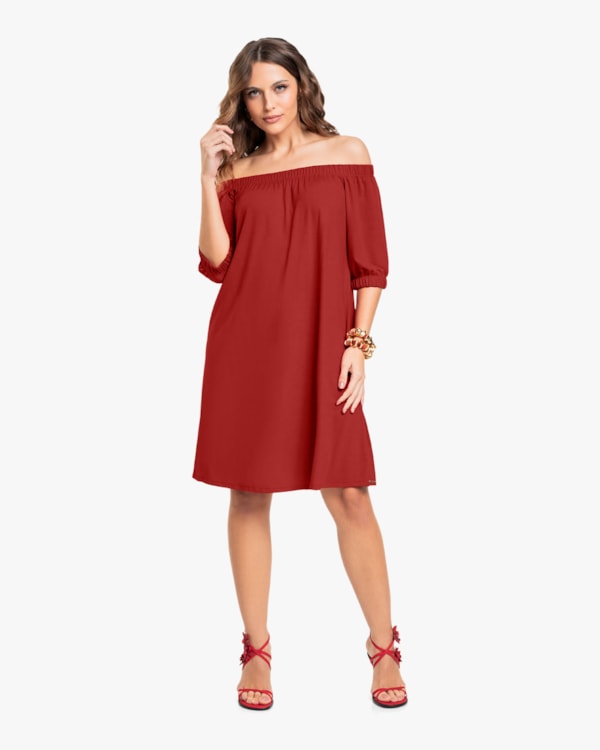 Vestido Curto Ombro a Ombro em Crepe - Cereja Rosa - Sienna-G