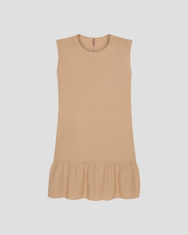 Vestido Curto Plus Size com Babado na Barra Cereja Rosa Bege