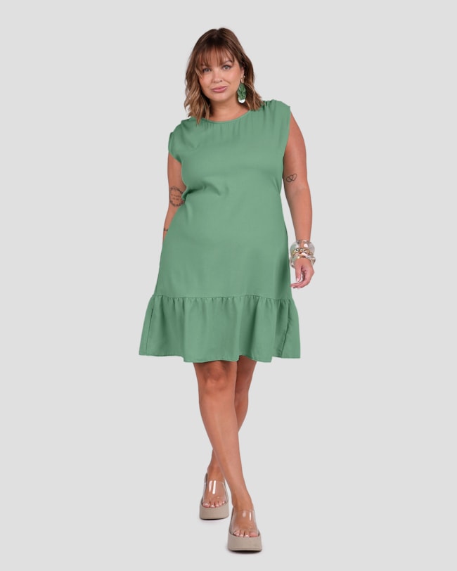 Vestido Curto Plus Size com Babado na Barra Cereja Rosa Verde-f13c3801-7f64-4072-8fd7-0b0f45798f10