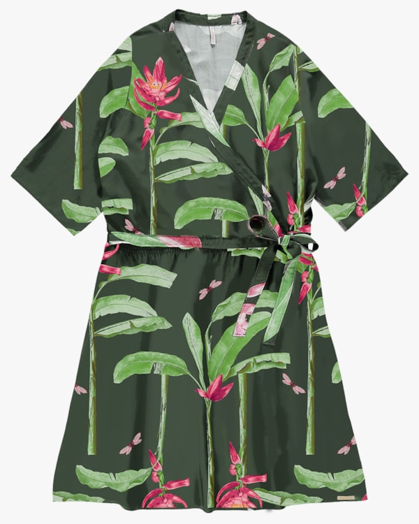 Vestido Curto Plus Size com Decote Transpassado - Cereja Rosa - Basílico P