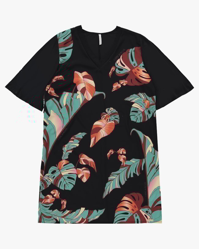 Vestido Curto Plus Size com Estampa Frontal - Cereja Rosa - Preto P-2fa66acd-ef90-40e3-8d9a-072fa46164d7