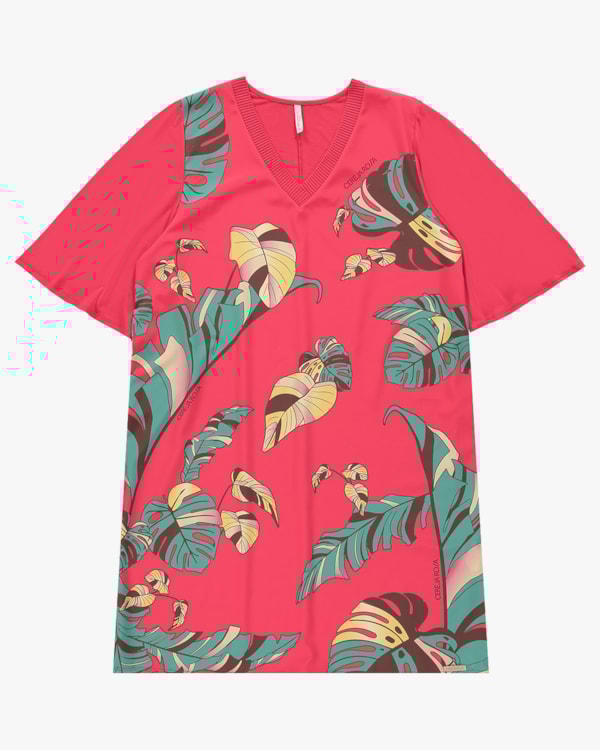 Vestido Curto Plus Size com Estampa Frontal - Cereja Rosa - Rosa P