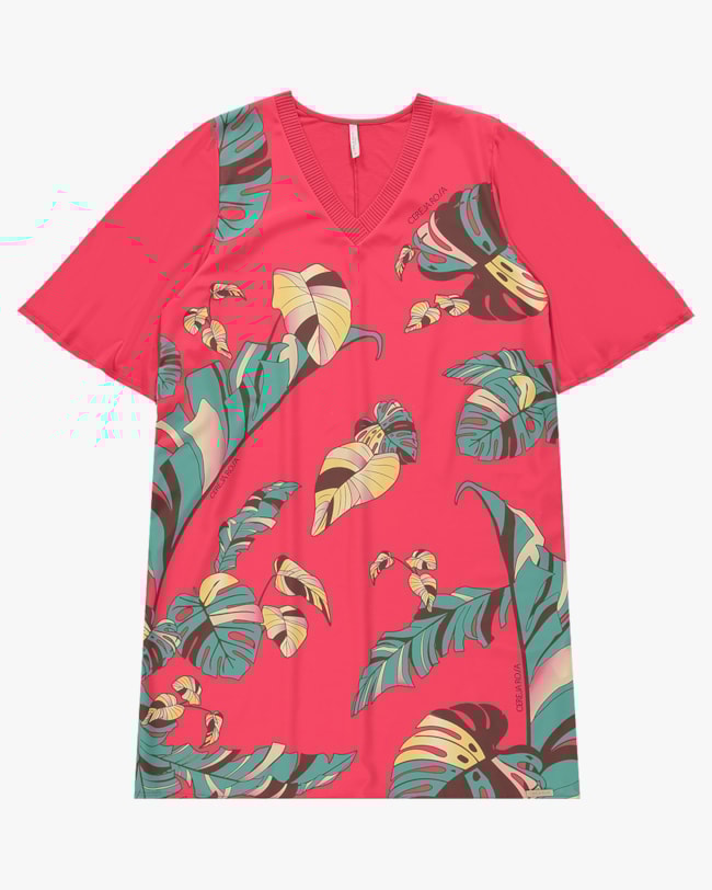 Vestido Curto Plus Size com Estampa Frontal - Cereja Rosa - Rosa P-a8d39e5c-50ca-4490-a154-5fce1f9c5ad7