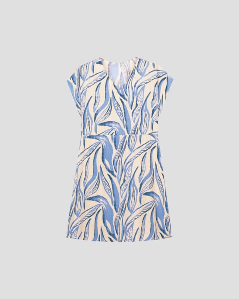 Vestido Curto Plus Size em Viscose Estampada Cereja Rosa Bege