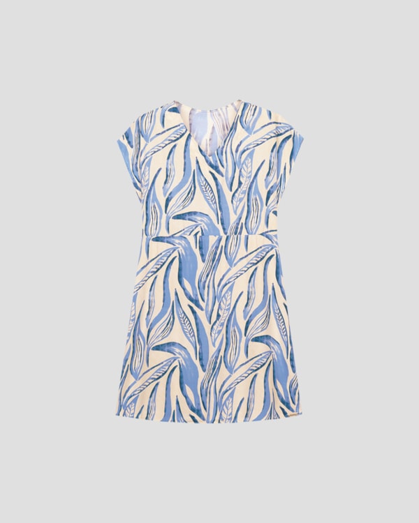 Vestido Curto Plus Size em Viscose Estampada Cereja Rosa Bege