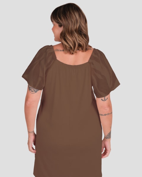 Vestido Curto Plus Size Estampado Cereja Rosa Marrom