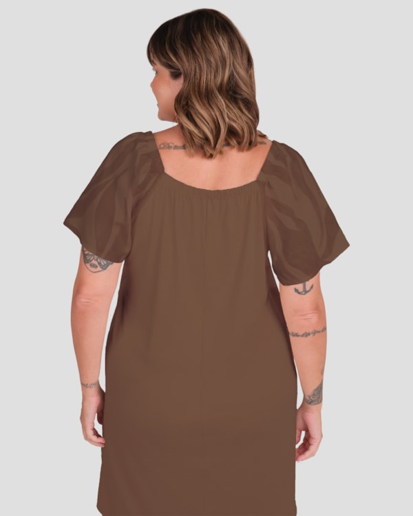 Vestido Curto Plus Size Estampado Cereja Rosa Marrom