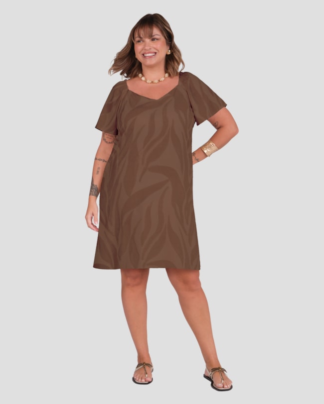 Vestido Curto Plus Size Estampado Cereja Rosa Marrom-e2a5b57c-d388-45d8-87a9-af521995535b
