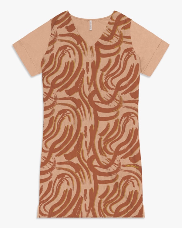 Vestido Curto Plus Size Estampado com Decote V - Cereja Rosa - Toffee