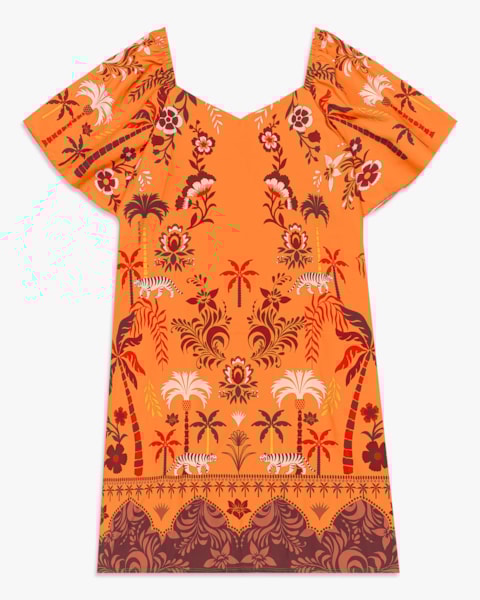 Vestido Curto Plus Size Estampado com Manga Bufante - Cereja Rosa - Nectarine