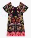 Vestido Curto Plus Size Estampado com Manga Bufante - Cereja Rosa - Preto-849bebff-d924-447e-82c8-402212cc7f79