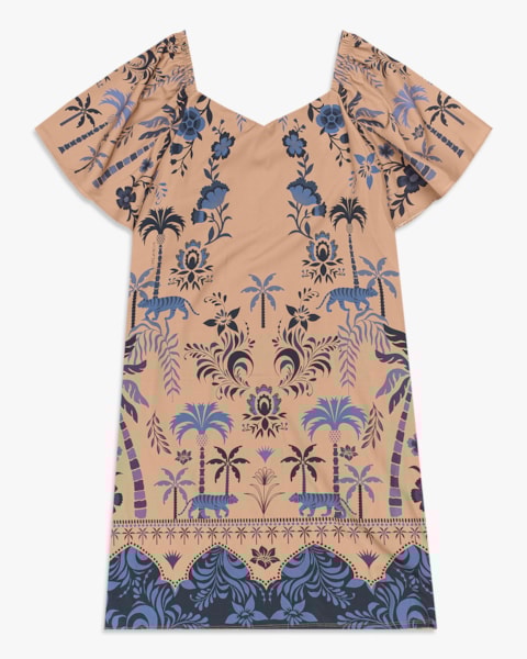 Vestido Curto Plus Size Estampado com Manga Bufante - Cereja Rosa - Toffee