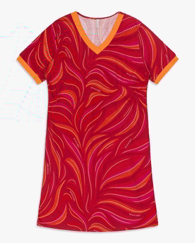 Vestido Curto Plus Size Estampado com Retilínea - Cereja Rosa - Tango-551b9c53-9422-4ff6-a1c5-9f2b2be00c75
