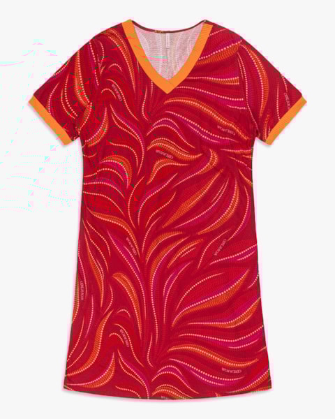 Vestido Curto Plus Size Estampado com Retilínea - Cereja Rosa - Tango