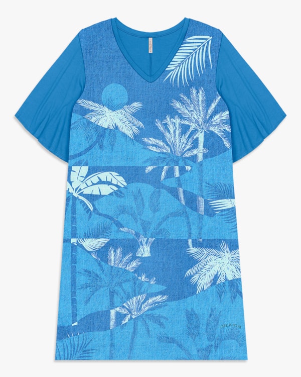 Vestido Curto Plus Size Estampado Decote V - Cereja Rosa - Turmalina