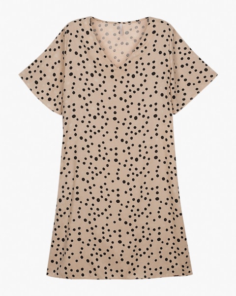 Vestido Curto Plus Size Estampado em Viscose Linho - Cereja Rosa - Macchiato