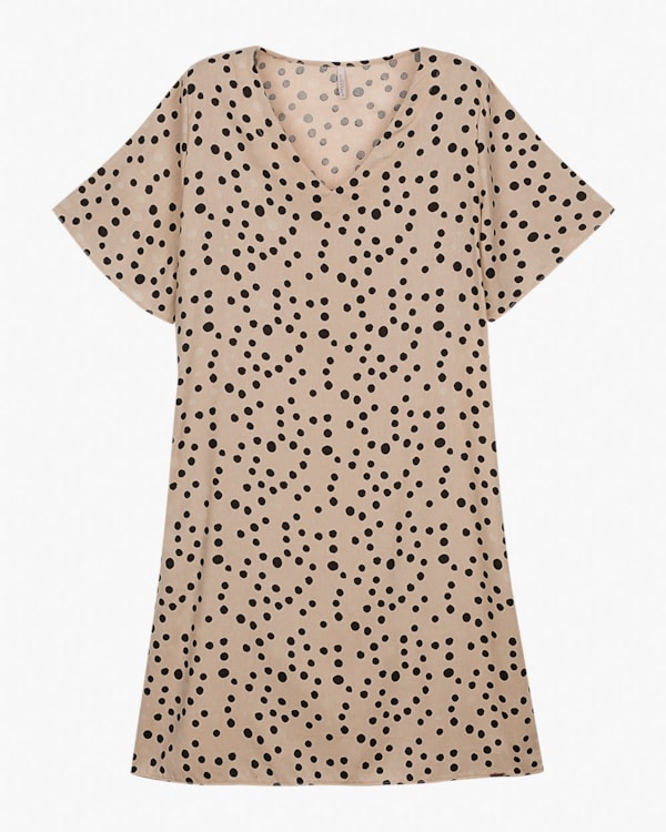 Vestido Curto Plus Size Estampado em Viscose Linho - Cereja Rosa - Macchiato