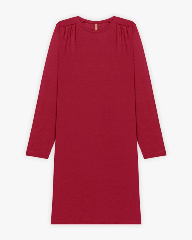 Vestido Curto Plus Size Manga Longa em Malha Crepe - Cereja Rosa - cherry Red-9b6f82b7-13e5-4e9b-b5e7-fdd82f89128c