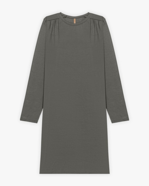 Vestido Curto Plus Size Manga Longa em Malha Crepe - Cereja Rosa - Dark Gray