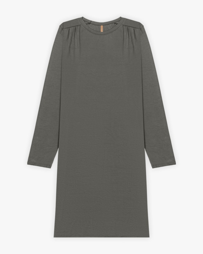 Vestido Curto Plus Size Manga Longa em Malha Crepe - Cereja Rosa - Dark Gray-571a7590-21be-485f-8020-4d53f3c9851b