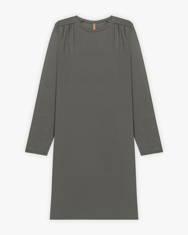 Vestido Curto Plus Size Manga Longa em Malha Crepe - Cereja Rosa - Dark Gray