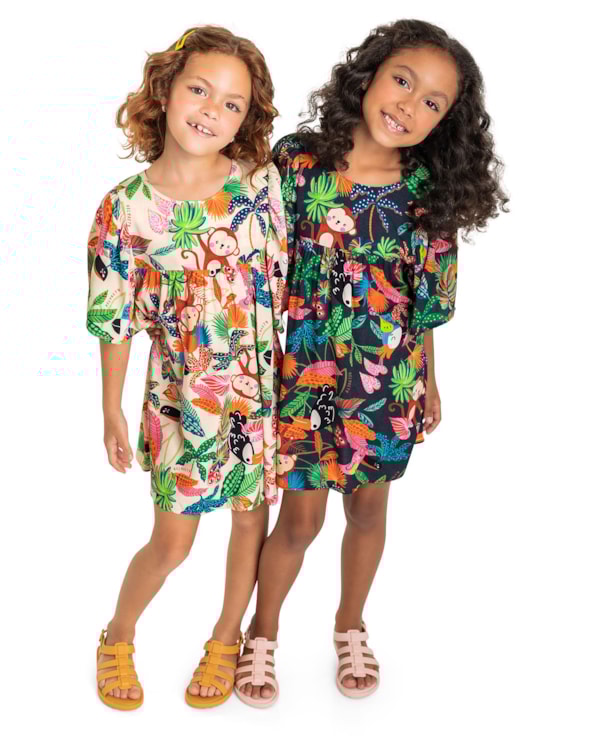 Vestido em Tecido Viscose Estampado Menina Kely Kety