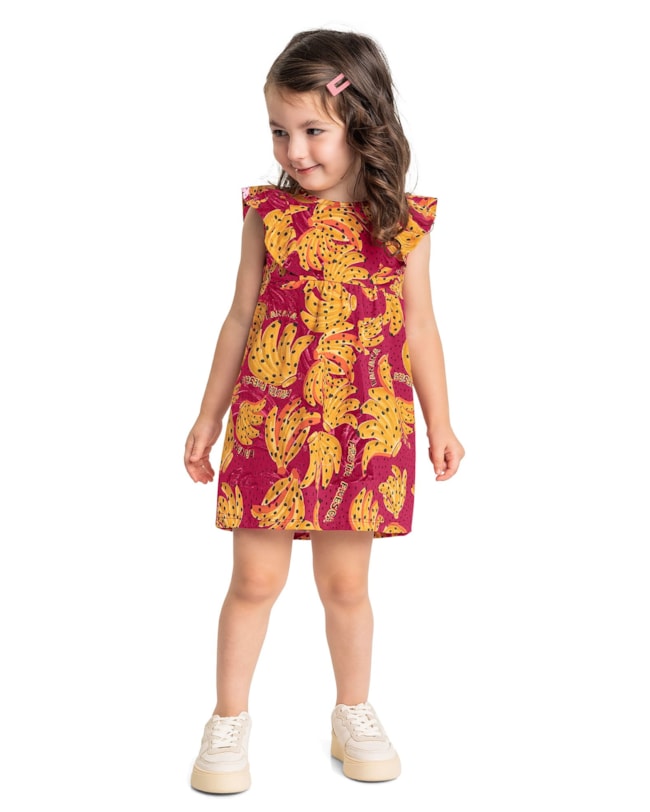 Vestido Estampado com Babados Mangas Menina Kely Kety-4ec22653-692e-4556-ae0a-61a7c1c7b4ea