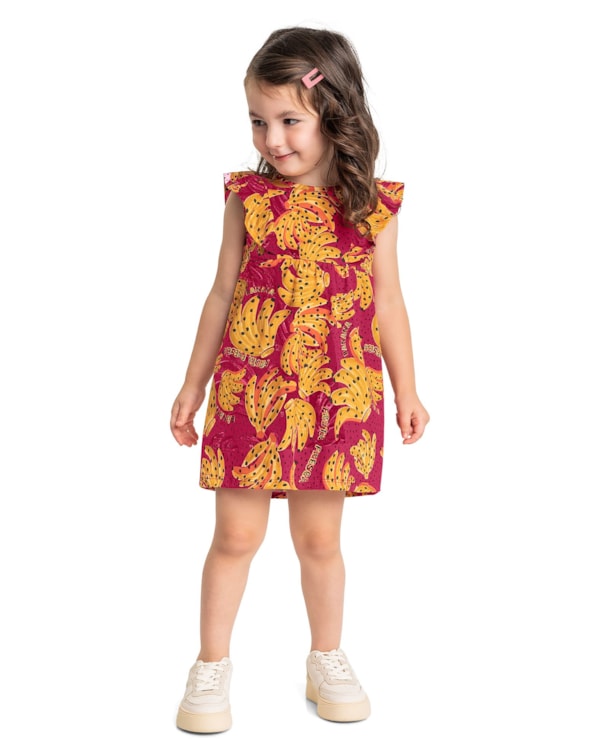 Vestido Estampado com Babados Mangas Menina Kely Kety