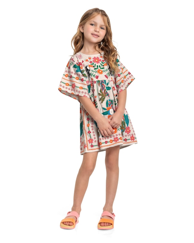 Vestido Estampado com Manga Ampla Menina Kely Kety-59e540a3-2aa5-4898-97de-fc4078ac306a