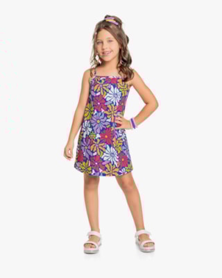 Vestido Infantil Alça Fina Estampa Floral - Kely Kety- Mosaico