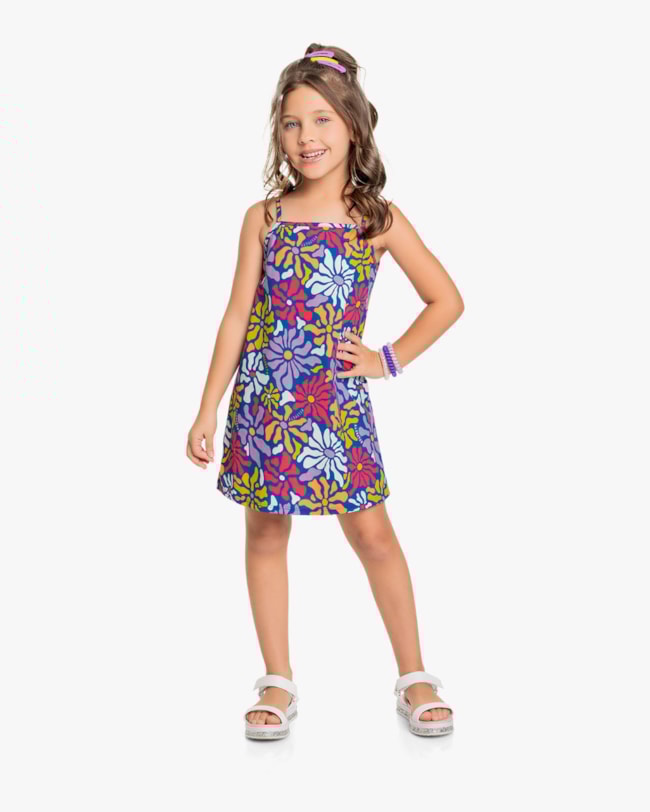 Vestido Infantil Alça Fina Estampa Floral - Kely Kety- Mosaico-254b858d-0890-496b-ba16-d20c0b47f9cc