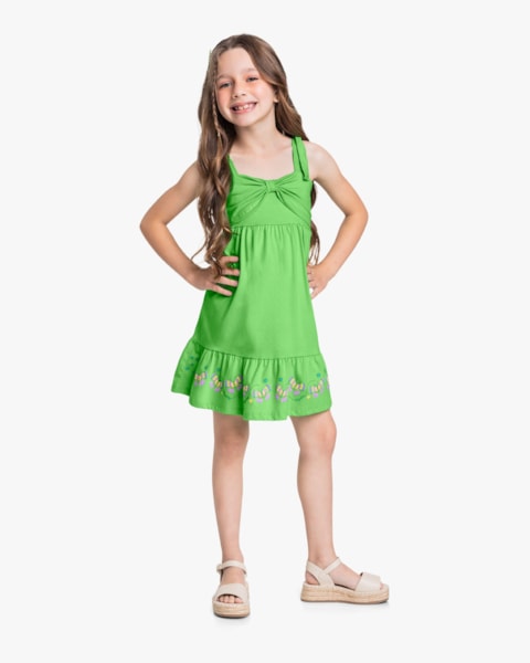 Vestido Infantil com Babados e Detalhes Florais - Kely Kety - Pistache