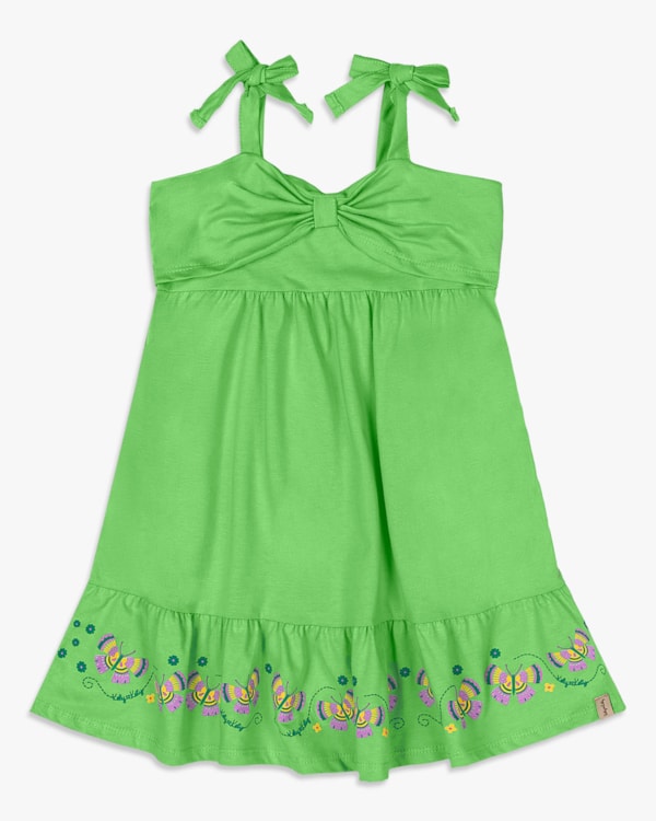Vestido Infantil com Babados e Detalhes Florais - Kely Kety - Pistache-4