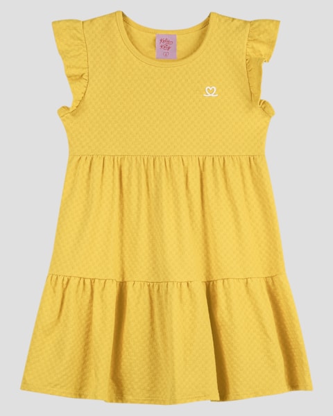 Vestido Infantil com Babados em Malha Kely Kety Amarelo