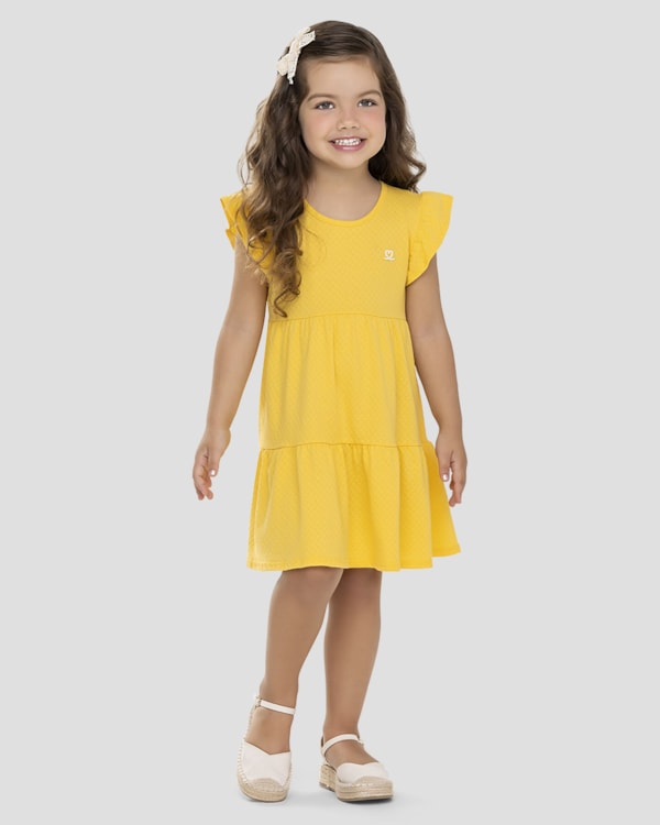 Vestido Infantil com Babados em Malha Kely Kety Amarelo