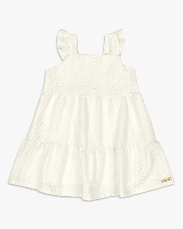 Vestido Infantil com Babados em Malha Laise - Kely Kety - Natural