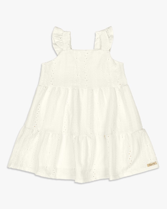 Vestido Infantil com Babados em Malha Laise - Kely Kety - Natural-8c41a9cb-c816-4827-8285-200ada7736e9