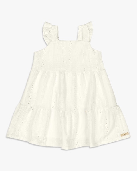 Vestido Infantil com Babados em Malha Laise - Kely Kety - Natural